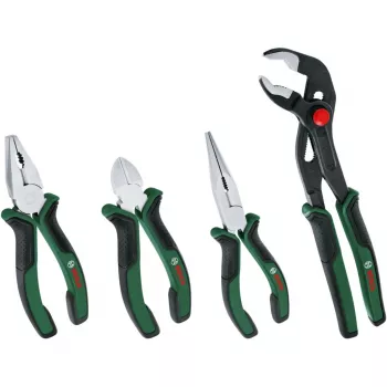 Conjunto de 4 alicates Bosch Powertools 1600A02W7K com alicate universal, alicate de corte lateral, alicate de bico e alicate de bomba de água, Verde/Preto