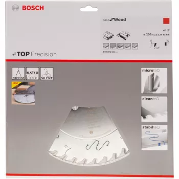 Lâmina de serra circular BOSCH POWERTOOLS Best for Wood, Ø 250 mm, 40 dentes, furo de 30 mm, para serras de bancada