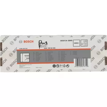 BOSCH POWERTOOLS Pregos de Acabamento de Cabeça Escareada SK64-34 38NR, 34° / 1,8 mm / 15 ga (Aço Inoxidável, 4000 Unid.)