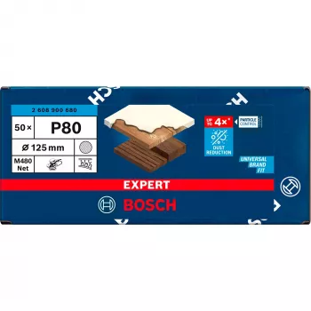 Disco de lixa em rede Bosch PowerTools Expert M480 125 mm, grão K80 (50 unidades, para lixadora orbital excêntrica)
