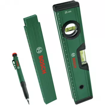 Bosch PowerTools conjunto de marcadores, 3 peças (verde/preto) – marcador de profundidade, marcador universal e lápis de carpinteiro