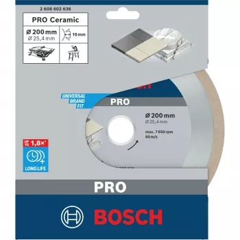 Disco de corte diamantado para cerâmica BOSCH POWERTOOLS PRO, Ø 200 mm (furo 25,4 mm)