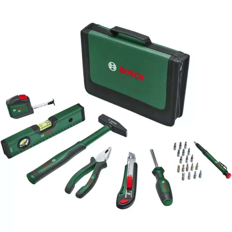Conjunto de ferramentas manuais universais BOSCH Powertools, 25 peças (verde, com bolsa de ferramentas)