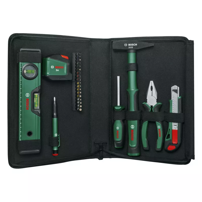 Conjunto de ferramentas manuais universais BOSCH Powertools, 25 peças (verde, com bolsa de ferramentas)