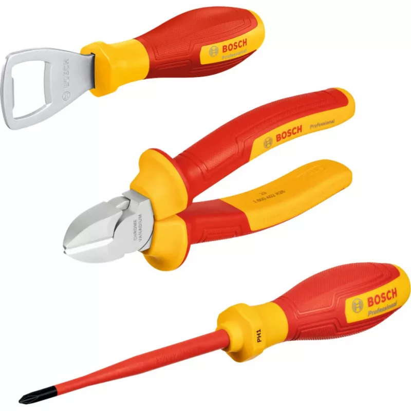 Conjunto de 3 ferramentas manuais Bosch PRO em L-BOXX Mini (alicate universal, alicate de bomba de água, faca universal) Azul