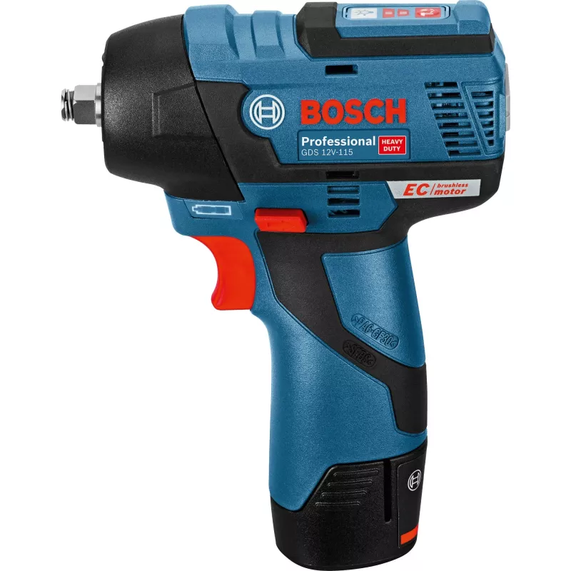 Chave de impacto sem fio Bosch Professional GDS 12V-115 com 2x baterias de iões de lítio 3,0 Ah, L-BOXX