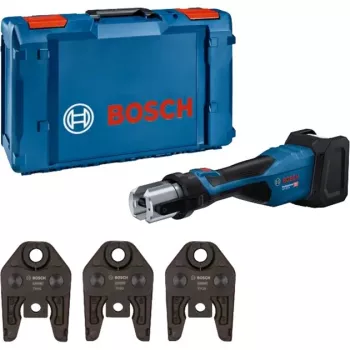 Bosch Professional GPT 18V-32 ferramenta de prensar a bateria, versão Solo, Kit TH, 18V, azul, sem bateria e carregador, 3 maxilas de prensar TH standard, em L-BOXX