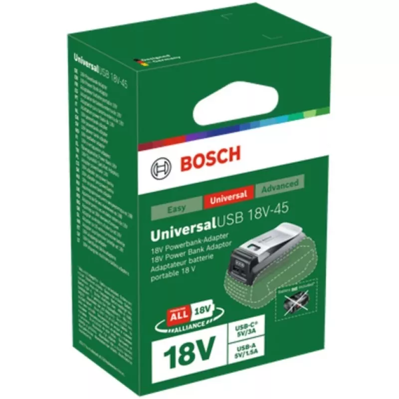 Carregador Bosch UniUSB 18V-15 para baterias 18V POWER FOR ALL com ligação USB-C (1600A02WS1)