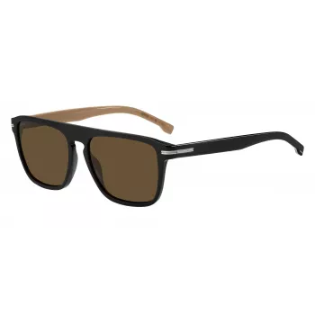 Óculos de sol BOSS MAN BOSS1599S807 retangulares com armação preta e lentes cinzentas 56mm