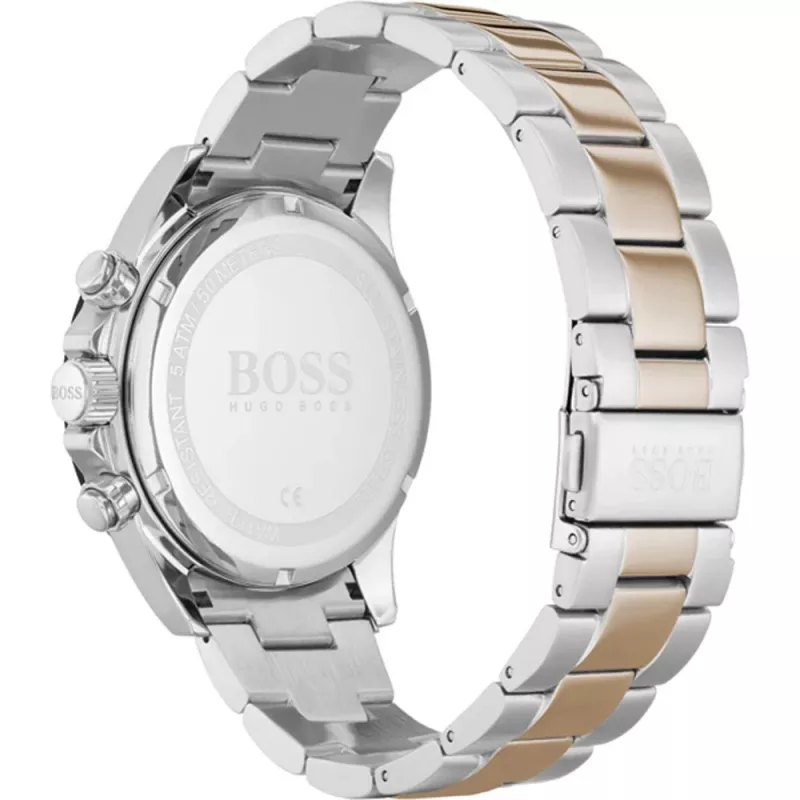 BOSS Relógio de homem 1513757 43mm aço inoxidável mostrador azul bracelete de pele castanha cronógrafo