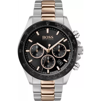 BOSS Relógio de homem 1513757 43mm aço inoxidável mostrador azul bracelete de pele castanha cronógrafo