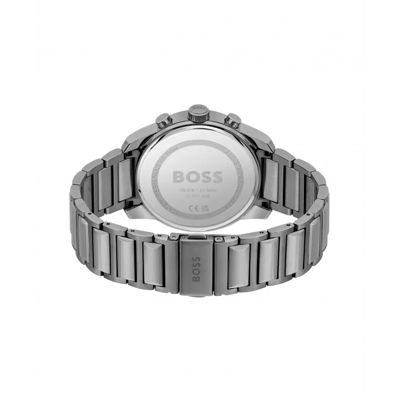 BOSS relógio de homem 1514005 44mm caixa de aço inoxidável mostrador azul bracelete de pele castanha cronógrafo de quartzo