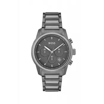 BOSS relógio de homem 1514005 44mm caixa de aço inoxidável mostrador azul bracelete de pele castanha cronógrafo de quartzo