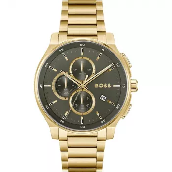 Relógio de homem BOSS 1514190 44mm mostrador azul bracelete de pele castanha cronógrafo quartzo