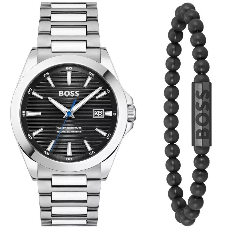 Relógio de homem BOSS 1570180 41mm caixa de aço inoxidável pulseira de pele preta analógico de quartzo