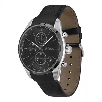 Relógio de homem BOSS 1514224 (44,5 mm) cronógrafo de quartzo mostrador azul bracelete de pele castanha