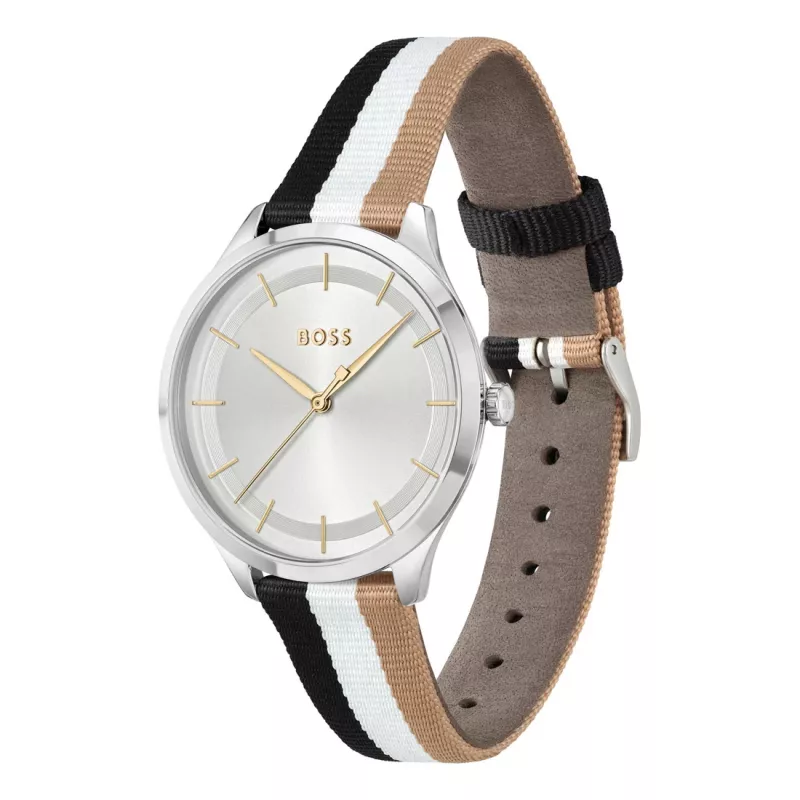 BOSS relógio de mulher 1502694 quartzo analógico 35mm prateado aço inoxidável malha