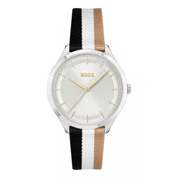BOSS relógio de mulher 1502694 quartzo analógico 35mm prateado aço inoxidável malha