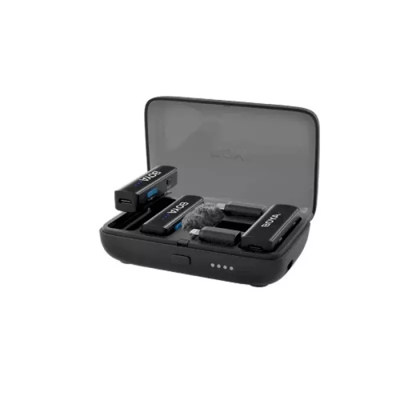 BOYA BOYALINK-TX sistema de microfone sem fios, 2,4 GHz, 1 recetor e 2 emissores, autonomia de bateria ultralonga, preto