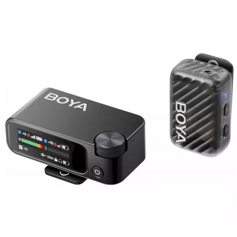 BOYA BOYAMIC 2-02 sistema de microfone sem fios 2,4GHz, supressão de ruído com IA, 2 recetores + 1 emissor (USB-C) preto