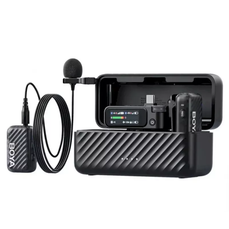 BOYA BOYAMIC 2-02 sistema de microfone sem fios 2,4GHz, supressão de ruído com IA, 2 recetores + 1 emissor (USB-C) preto