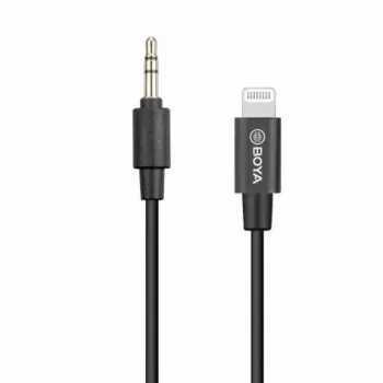 Cabo adaptador de áudio BOYA BY-K1 3,5mm ficha TRRS para ficha Lightning (20 cm, preto)
