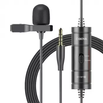 Microfone lavalier omnidirecional BOYA BY-M1S, conector de 3,5 mm, Preto