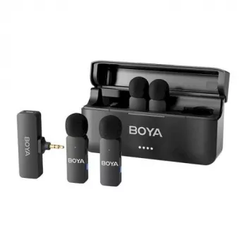 BOYA BY-V4 sistema de microfone sem fios 2,4GHz com 4 emissores e 1 recetor (ligação de 3,5mm) preto