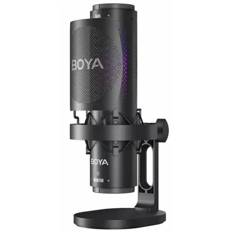 Microfone condensador com fio BOYA K9, omnidirecional, redução de ruído, monitorização em tempo real, USB-A/USB-C, preto