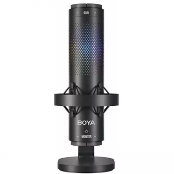 Microfone condensador com fio BOYA K9, omnidirecional, redução de ruído, monitorização em tempo real, USB-A/USB-C, preto