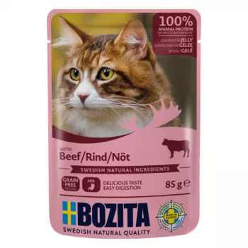 Bozita Pedaços de carne de vaca em geleia Alimento húmido para gatos 85g