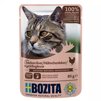 Comida húmida para gatos Bozita pedaços de fígado de frango em geleia 85g