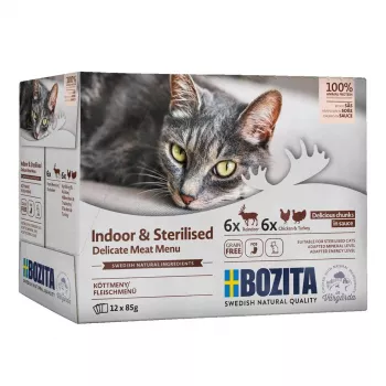 BOZITA Sterilised Pieces in Sauce with Meat Multibox - Alimento húmido para gatos - 12 x 85 g