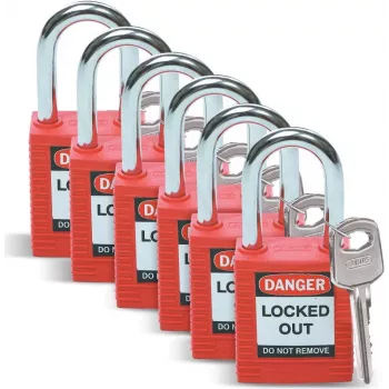 Brady conjunto de cadeados de segurança Lockout, corpo em nylon, arco em aço, chave diferente, vermelho, pack de 6 (051339)