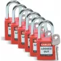 Brady conjunto de cadeados de segurança Lockout, corpo em nylon, arco em aço, chave diferente, vermelho, pack de 6 (051339)
