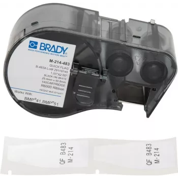 Etiquetas autolaminadas de vinil para cabos e fios Brady M-214-483, branco, 21,34 x 48,77 mm, transferência térmica, 100 unid. por embalagem