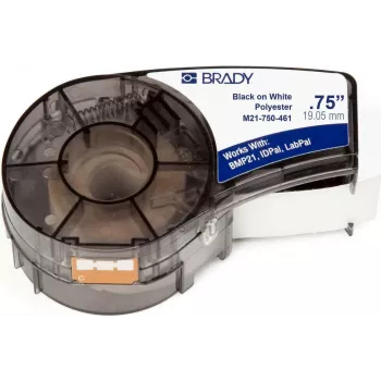 Brady M21-750-461 Fita de etiquetagem contínua em poliéster B-461, preto sobre branco, 19,05 mm x 6,4 m, adesivo permanente 110933