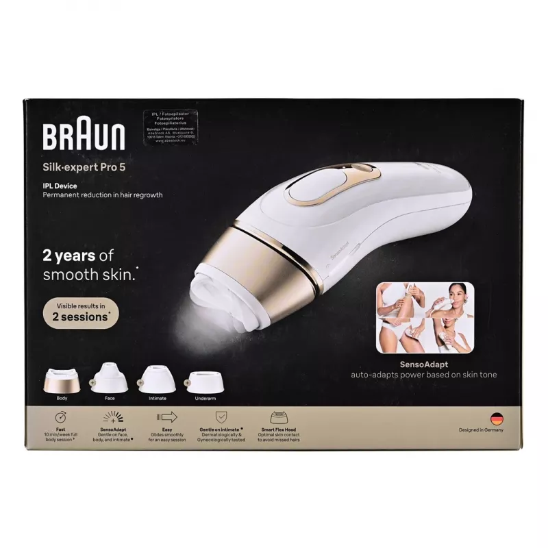 Braun aparelho de depilação IPL PL5431 com sensor de tom de pele SensoAdapt, 400.000 flashes, 10 níveis de intensidade, com fio, branco