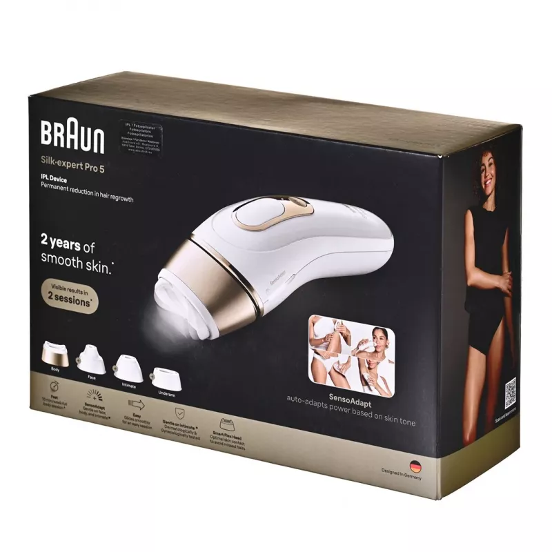 Braun aparelho de depilação IPL PL5431 com sensor de tom de pele SensoAdapt, 400.000 flashes, 10 níveis de intensidade, com fio, branco