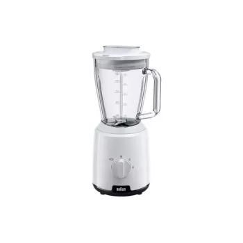 Batedeira Braun JB1050WH PowerBlend 1 com jarro de vidro de 1,5 L, auxiliar de cozinha para triturar, fazer puré e misturar, função de triturar gelo, 2 velocidades, 600 Watt, Branco (JB1050)