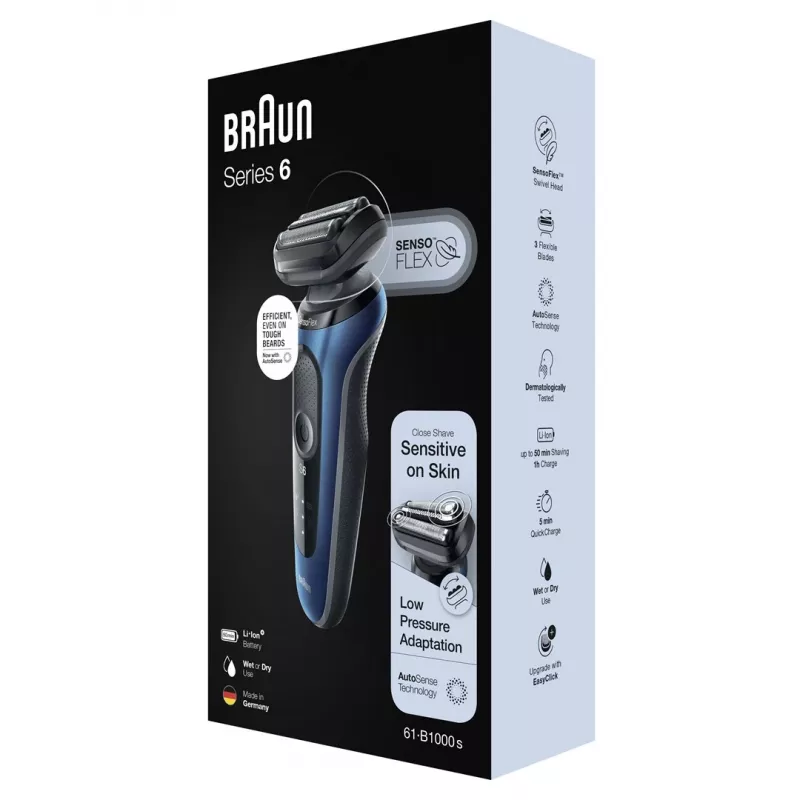 Máquina de barbear elétrica Braun Series 61 - B1000s Molhado & Seco Azul