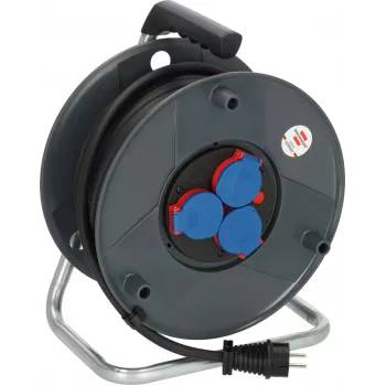 Brennenstuhl 30m IP44 tambor de cabo H07RN-F 3G2.5 com 3 tomadas Type E, proteção térmica, cabo azul, tambor preto