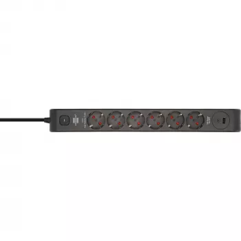 BRENNENSTUHL régua de tomadas 6 tomadas com 1x USB-C, 1x USB-A, proteção contra sobretensão 13.500 A, cabo de 2 m, preto/antracite