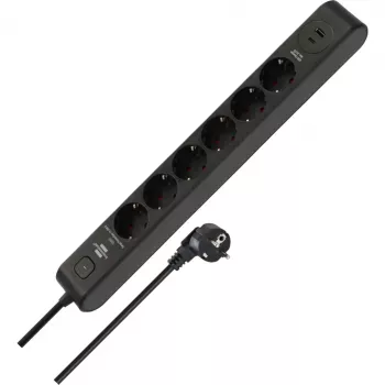 BRENNENSTUHL régua de tomadas 6 tomadas com 1x USB-C, 1x USB-A, proteção contra sobretensão 13.500 A, cabo de 2 m, preto/antracite