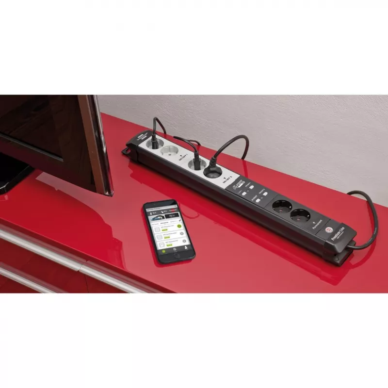 Régua de tomadas WLAN BRENNENSTUHL Connect Premium-Line 6 tomadas (preto/cinzento claro, 3m, temporizador, controlo por voz)