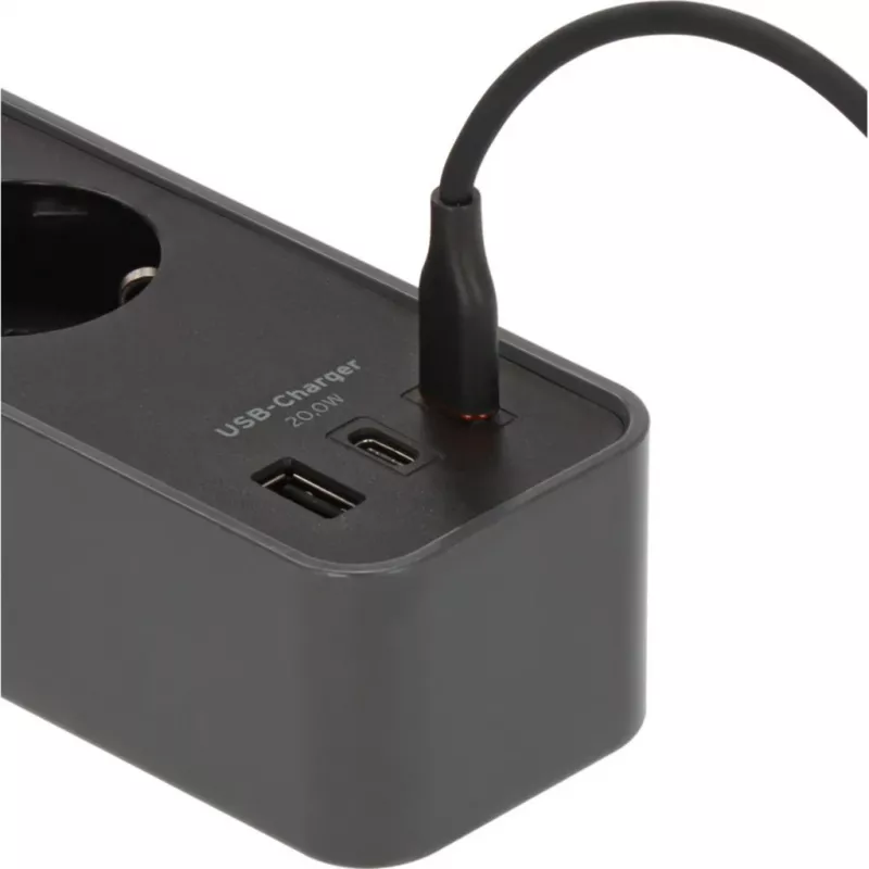 Brennenstuhl Ecolor Régua de tomadas 4 tomadas com 2x USB-C, 1x USB-A, cabo de 1,5m, interruptor de segurança, preto/antracite