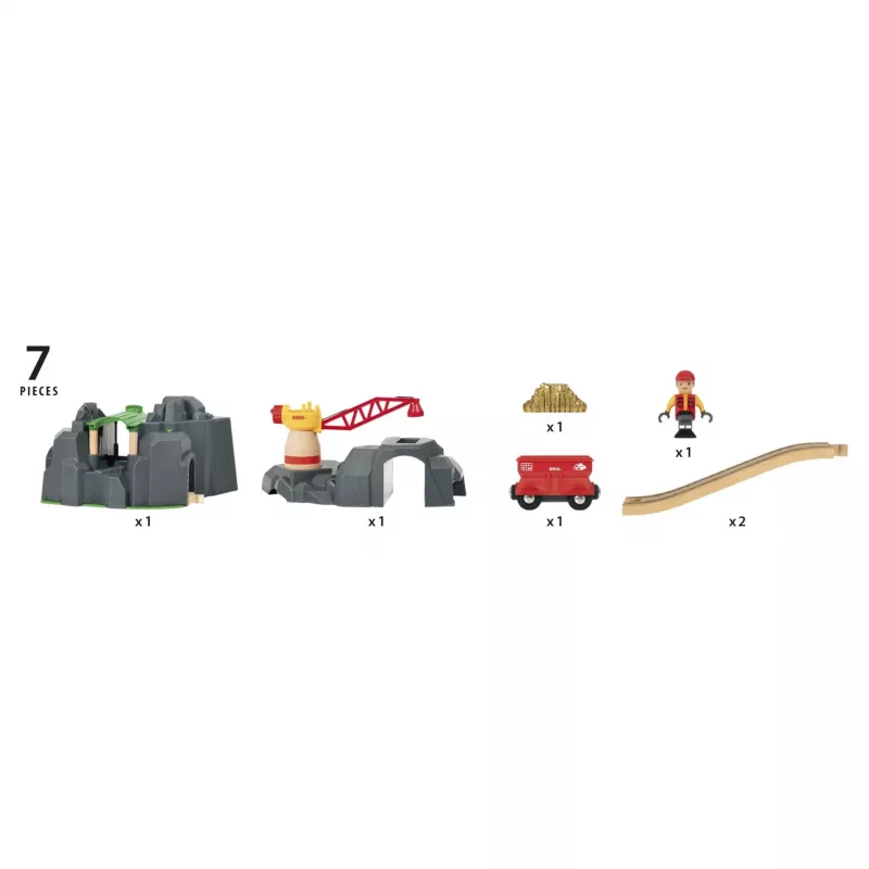 BRIO World conjunto de comboio de madeira com grua e túnel de montanha