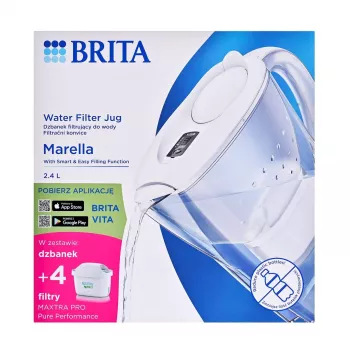 Brita Marella+ jarro de água com filtro e 4 cartuchos Maxtra Pro, 2,4 L, branco