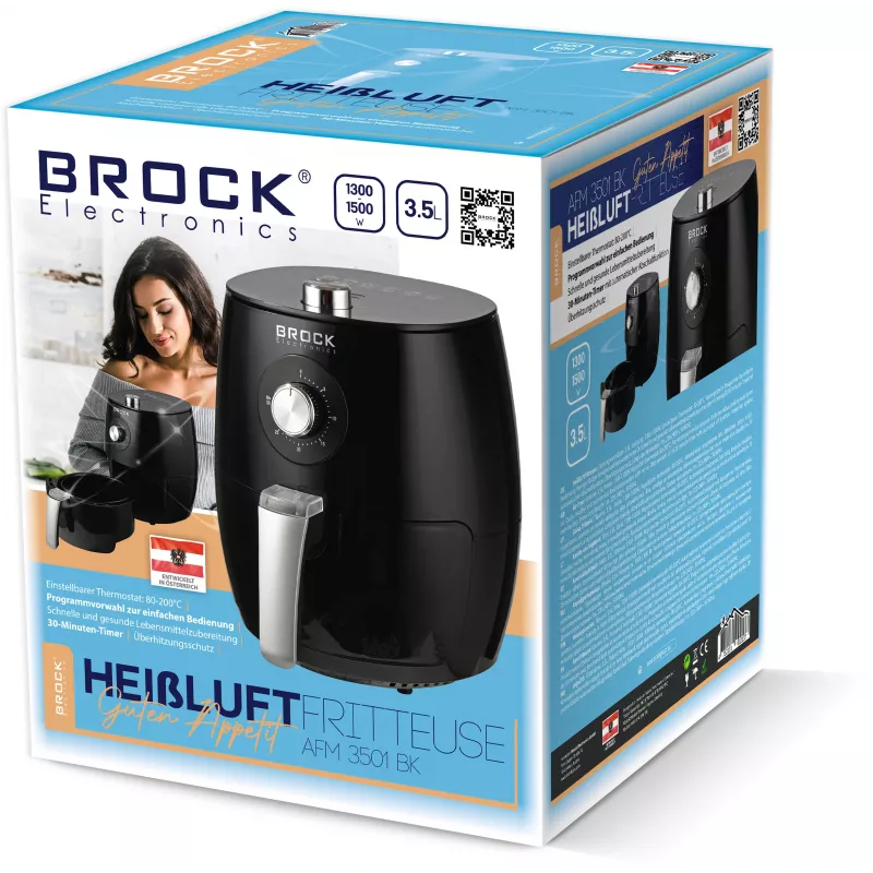 Fritadeira de ar quente Brock AFM 3501 BK 3,5L 1300-1500W preta fritadeira digital com cesto