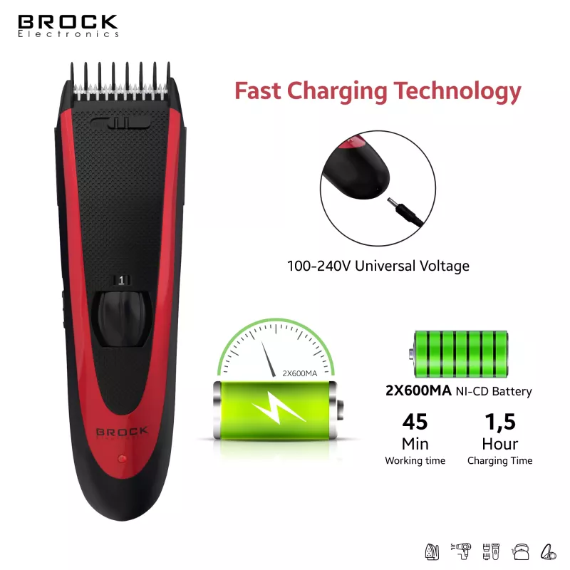Brock BHC 2001 máquina de cortar cabelo, preto/vermelho